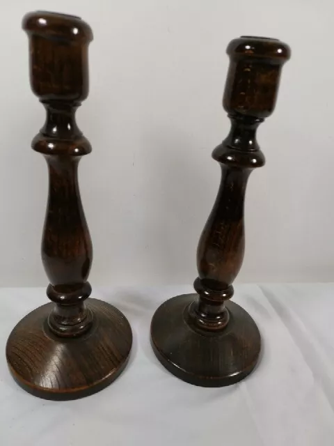 Pair of Vintage Wooden Turned Tall Candlesticks  25 cm Tall ID1040 B08 2