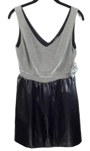 Be Bop Large Black White Stripe Dress Faux Leather Black Skirt Sleeveless Vegan