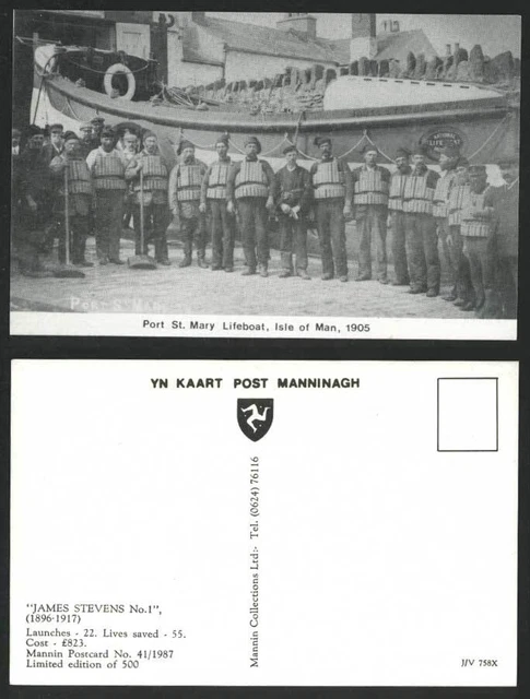 Isle of Man Port St. Mary Lifeboat 1905 Postcard James Stevens No. 1 (1896-1917)