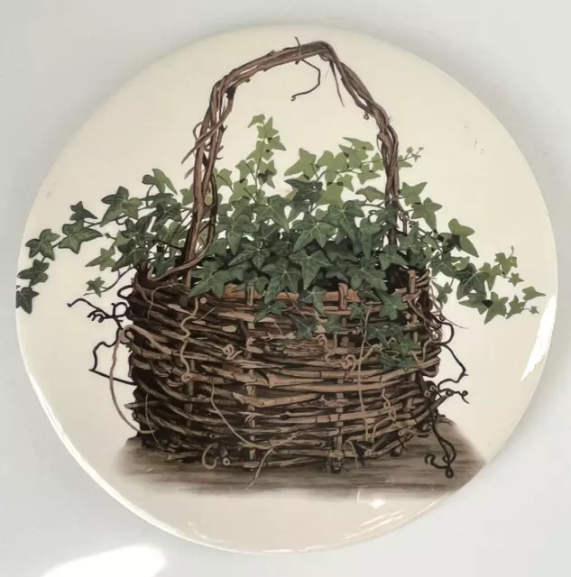 English Ivy in Basket Round Ceramic Footed Tile Trivet Hot Plate