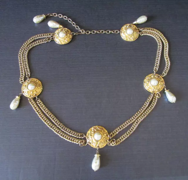 RARE VINTAGE Edouard Rambaud Gold TONE BAROQUE Pearl RUNWAY Paris DRAPE BELT