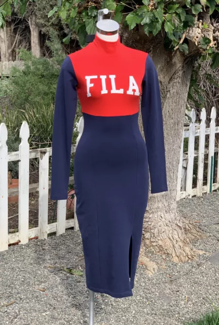 FILA Women’s Rio Midi Long Sleeve Dress In Red Blue Sz Small