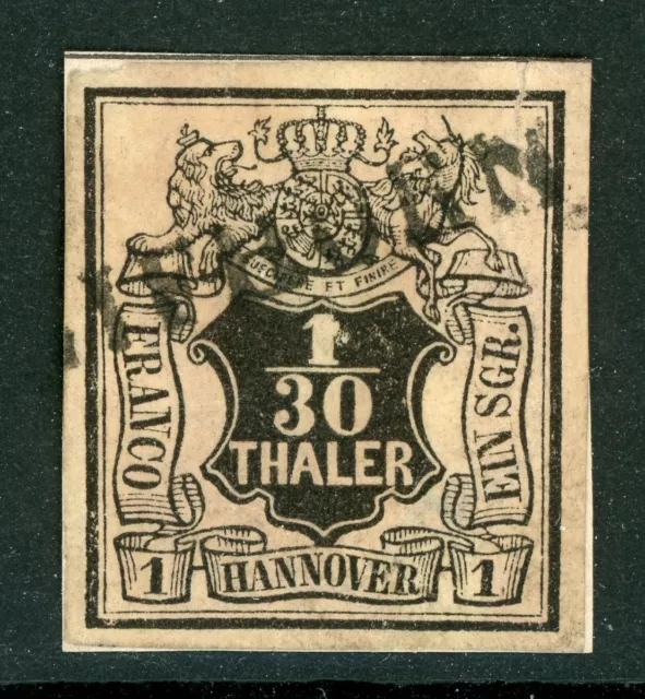 Germany 1851 Hanover 1/30 th Rose Scott # 3  VFU Z804