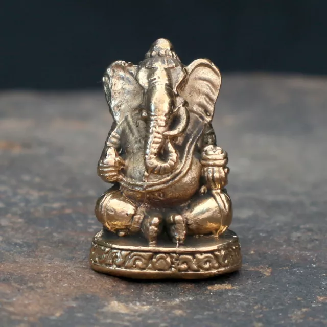 Mini Ganesha Figur aus massivem Messing - Ganesh Glücksbringer Schutz Amulett