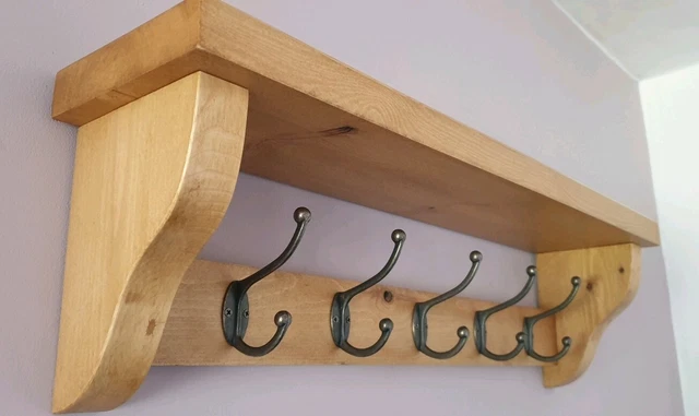 COAT RACK/SHELF   *Handmade***5 Double Hooks***Antique Pine Wax*Wall mounted