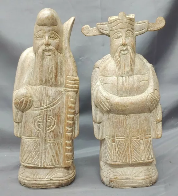 Old Vintage Hand Carved Chinese Figures Statues Wood Carvings