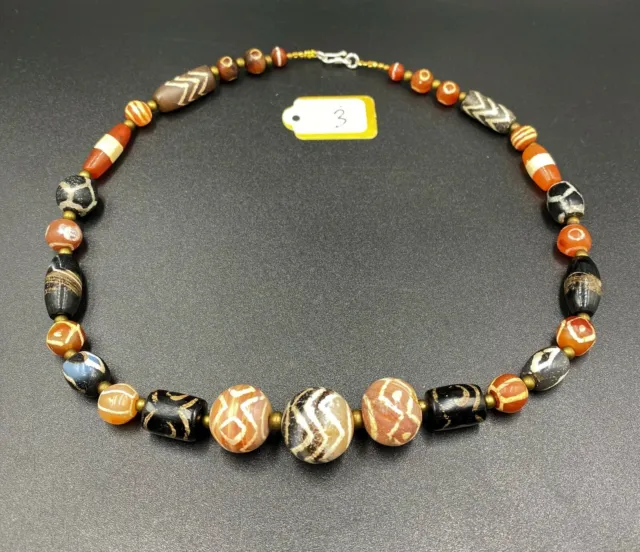 Etch carnelian  and Agate beads Antique Himalayan 3