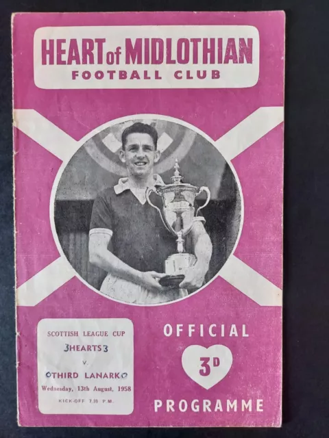 Heart of Midlothian v Third Lanark (Scottish L/C) Football Programme 13/08/1958
