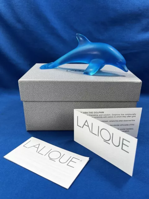 2006 Lalique Paris Paradise Island Splash The Dolphin Blue Satin Crystal Figure