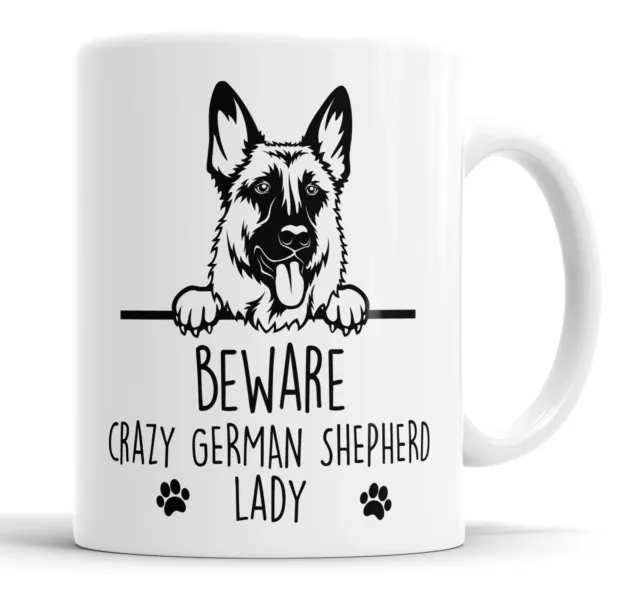 German Shepherd Mug Beware Crazy Lady Mug Pet Present Dog Mum Friend Joke Gift