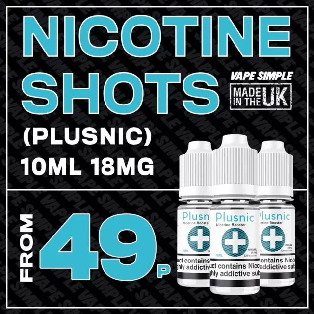 Nicotine Shots 18MG 10ML 70VG/30PG - PlusNic+ Unflavoured Nic Shots UK