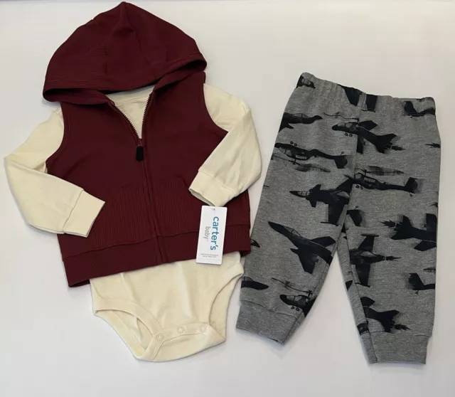 Carters Baby Boy Clothes 18 Months Pants Set Bodysuit Vest Cute Outfit 3 PC Set