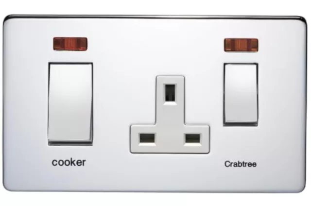 Chrome Platinum 45 A & 13A 2-Gang Dp Cooker Switch & 13A Dp Switched Socket