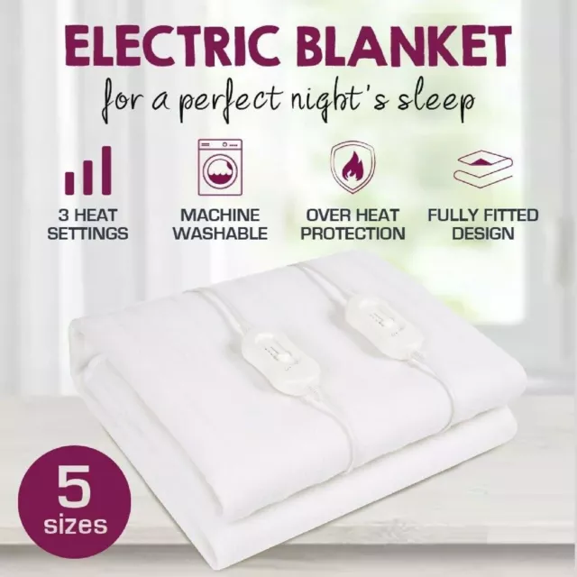 Electric Blanket Fully Fitted Washable Heated Underlay Single Double Queen King