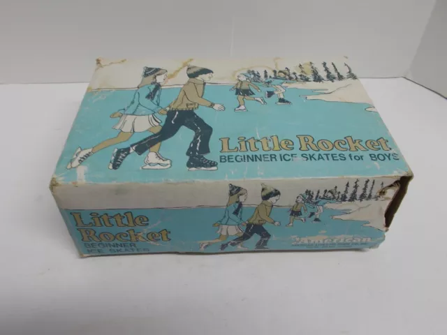 Vtg LITTLE ROCKET Beginner Boy's Double Blade Ice Skates, Size 10, NOS w/ Box