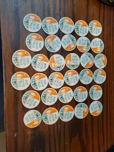 32 vintage Milk Bottle Cap Pure Fresh Milk generic cap Lot orange & green