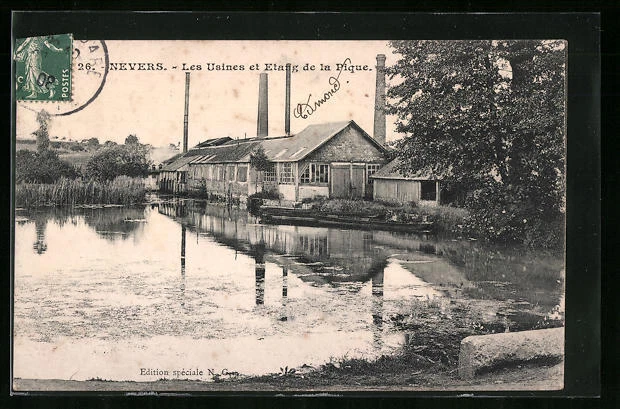 CPA Nevers, Les Usines et Etang de la Pique 1908