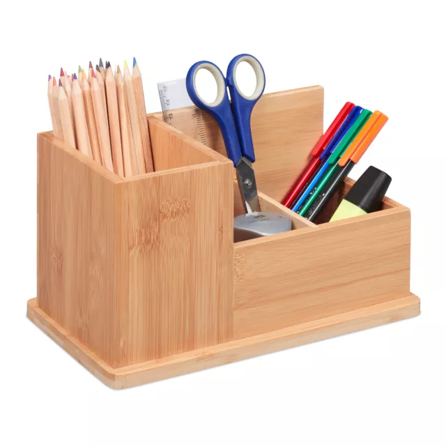 Stiftehalter Bambus Stiftebox 3 Fächer Schreibtisch Organizer Kosmetik-Organizer