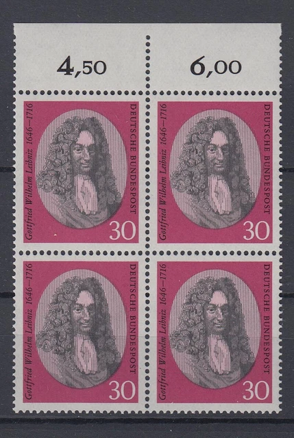 Bund 518 4er Block mit Oberrand Gottfried Wilhelm Leibniz 30 Pf postfrisch