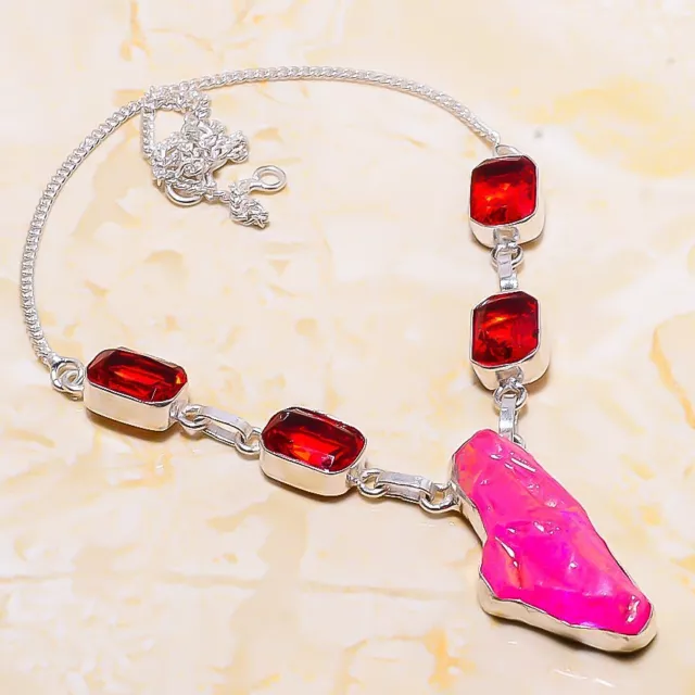 Crystal Titanium, Garnet Gemstone Handmade Gift Jewelry Necklace 18" G047