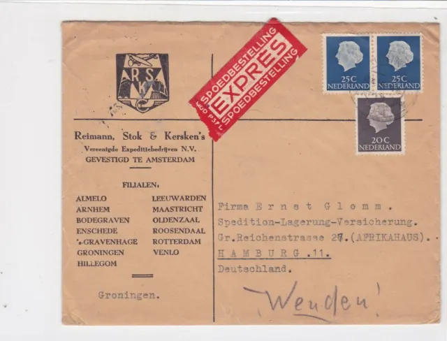 netherlands 1954  stamps cover ref 20890