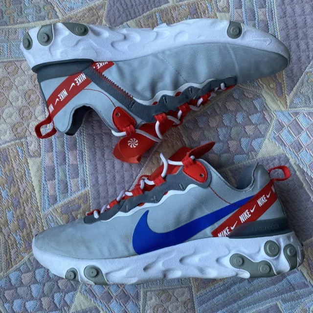 Nike react element 55 wolf deals grey game royal habanero red