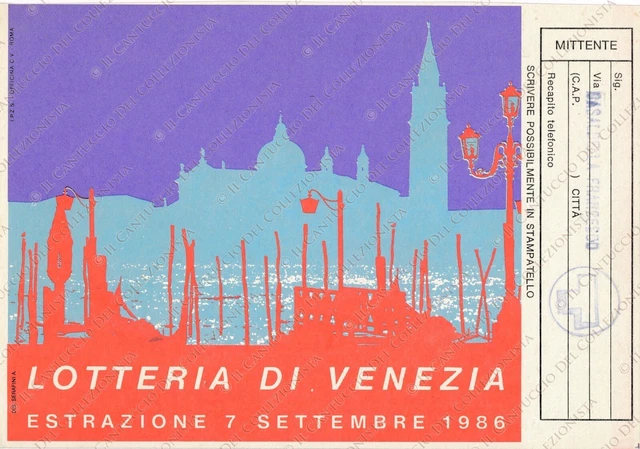 1986 LOTTERIA Nazionale Primo Premio 1 Miliardo Venezia biglietto cartolina