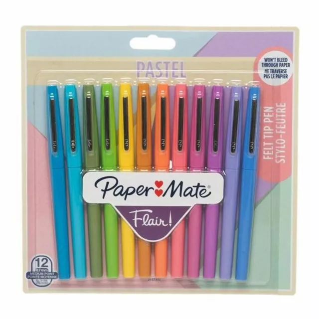 PaperMate Flair Pastel Assorted Felt Tip Pens 0.7mm Medium Point Pack Of 12