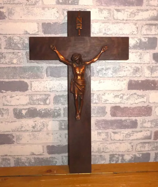 Wandkreuz Kruzifix Holzkreuz mit Corpus aus Kupfer 40cm