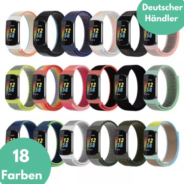 Armband für Fitbit Charge 5 Fitness Tracker Nylon Armband Klettverschluss Sport