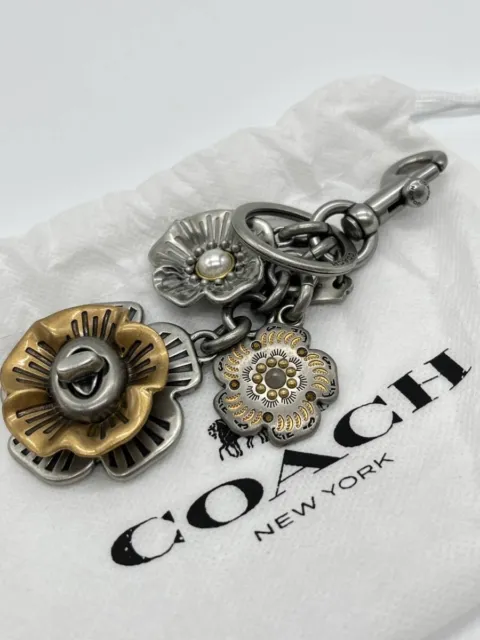 Coach Tea rose Willow Flower Bag Charm Key Ring Leather Pink Unused