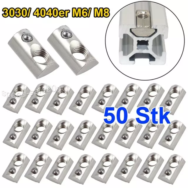 50x Profil Nutensteine mit Zentrierung Kugel Steg Aluprofil Stahl M6 M8 Nut 8mm