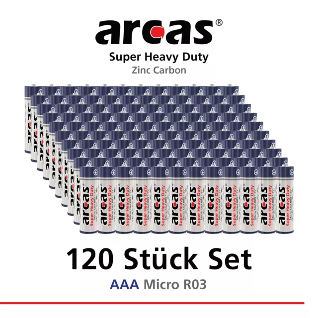 120 Stück AAA Batterien 1,5V Super Heavy Duty Zinc Carbon Arcas