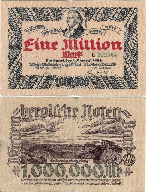 Banknote 1 Million Mark 1923 Stuttgart Baden-Württemberg WTB-18 Ro.778 P-S987