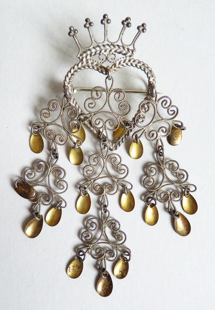 Broche De Mariage Norvégienne En Argent Massif - Signée HAGEN - Ancienne - Occasion