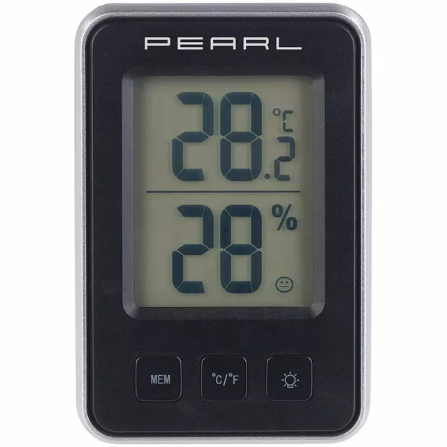 PEARL 2er Pack Digitales Thermometer/Hygrometer mit großem beleuchtetem LCD 3