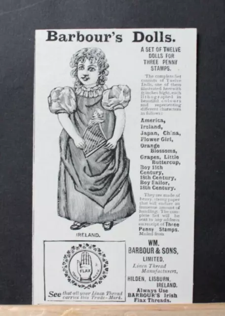 1895 Small Print Advert 'BARBOUR'S DOLLS' 4.5" x 2.75"