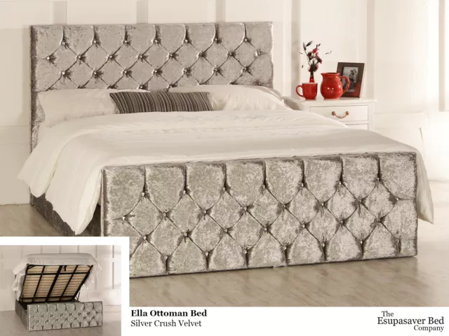 Ella Gas Lift Ottoman Bed Frame - Diamante Buttons - Esupasaver  Made in England