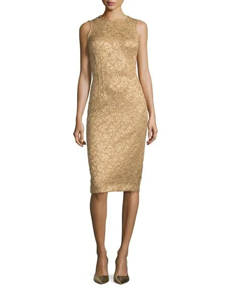 Michael Kors Collection Dress 10 Gold Metallic Jacquard Sheath Women’s Cocktail