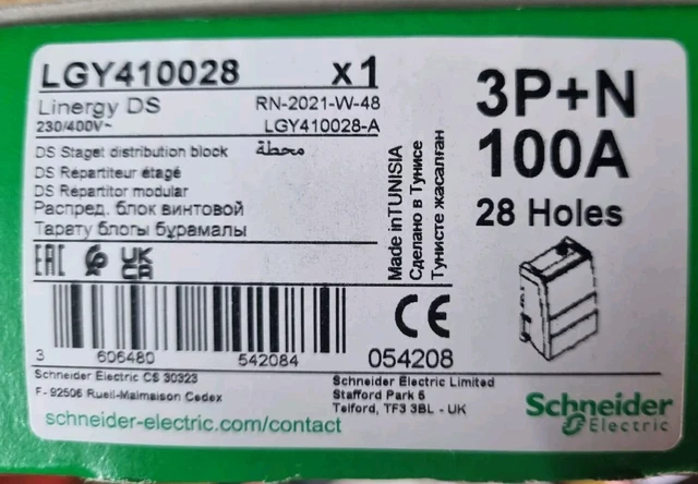 Schneider Electric Linergy DS Répartiteur Étagé Tétrapolaire 100A 4x7 Trous LGY410028