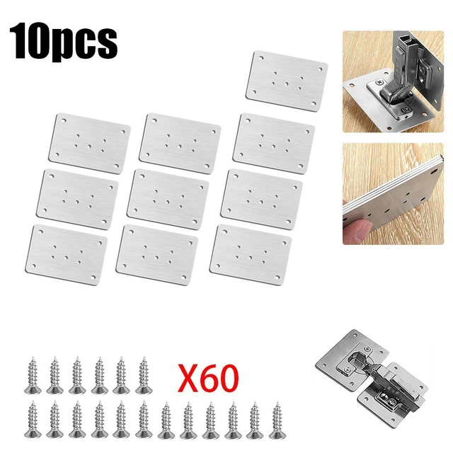 ¡Construye muebles más fiables con nuestra placa de reparación de bisagras de acero inoxidable!