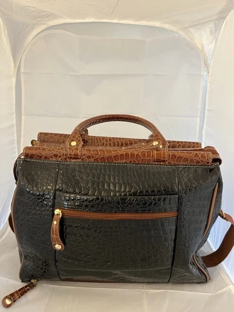 Samantha Brown  Black Camel Dowel Bag Carry on Croco Embossed 2