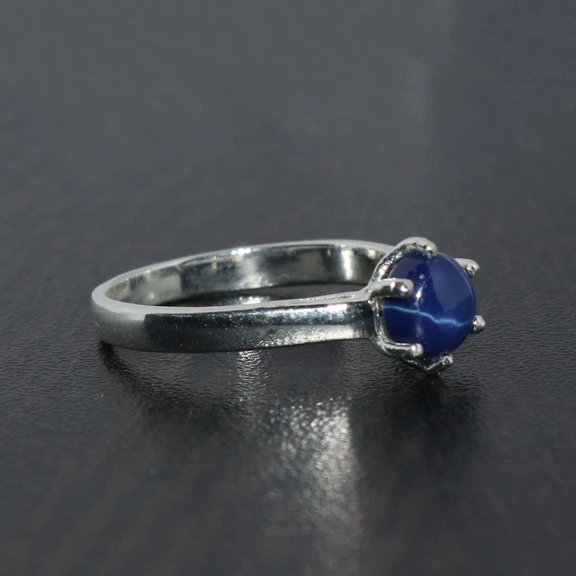 10ct Natural Star Blue Sapphire Gem Wedding Engagement Ring 925 Silver Jewelry 2