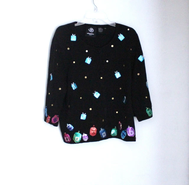Michael Simon Event Ugly Christmas Sweater Cardigan Gem Wrapped Gifts Size PL