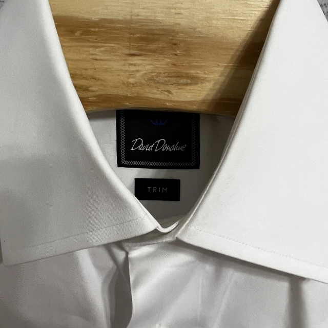 David Donahue 16 32/33 Mens White Long Sleeve Button Up Shirt Trim Fit Flaw