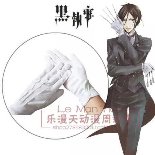 Black Butler Sebastian Yuichiro Cosplay White Gloves With Button Accessories