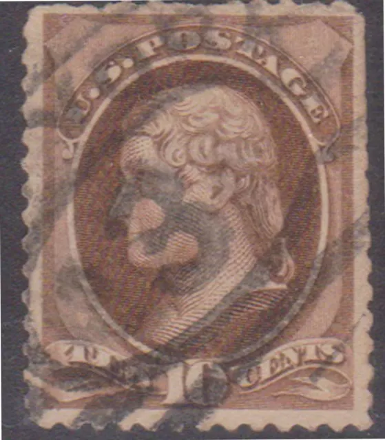 (F150-44) 1870 USA 10c brown Jefferson stamp (AS)