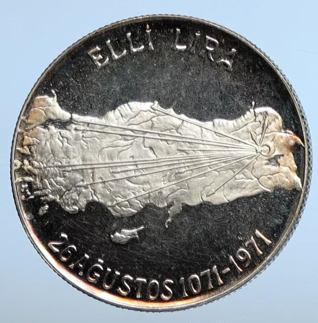 1971 TURKEY Battle of Malazgirt OLD VINTAGE Silver Islamic 50 Lira Coin i111235