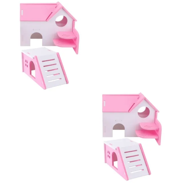 4 Pc PVC-Hamster-Villa-Spielzeug Holzspielzeug Zweistöckiges Hamsterhaus