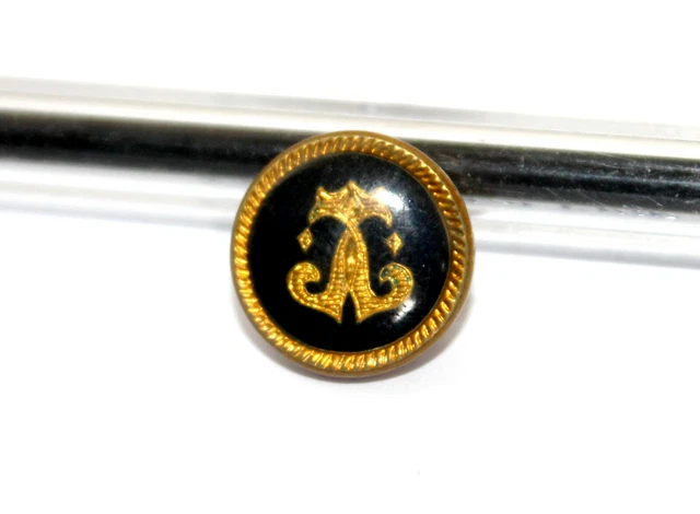 RARE ANCIEN BOUTON EMAILLÉ NOIR & METAL DORÉ - SYMBOLE - D:14mm / BUTTON